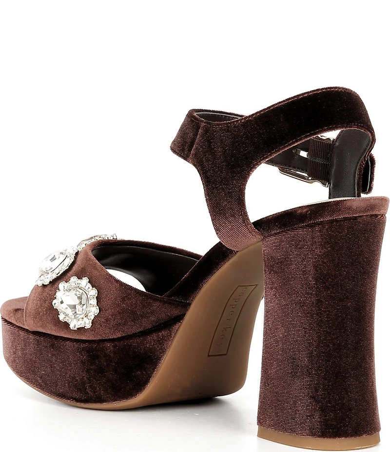 Copper Key Celleste Two Velvet Jewel Embellished Platform Dress Sandals