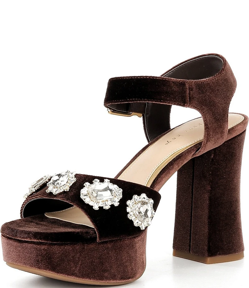 Copper Key Celleste Two Velvet Jewel Embellished Platform Dress Sandals