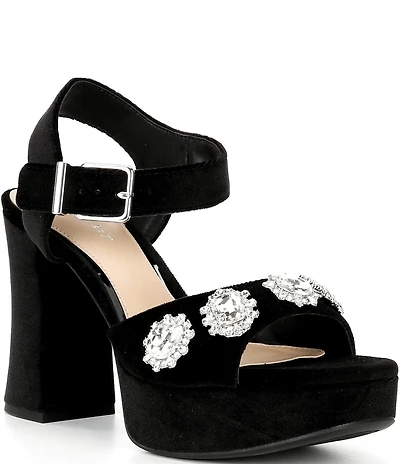 Copper Key Celleste Two Velvet Jewel Embellished Platform Dress Sandals