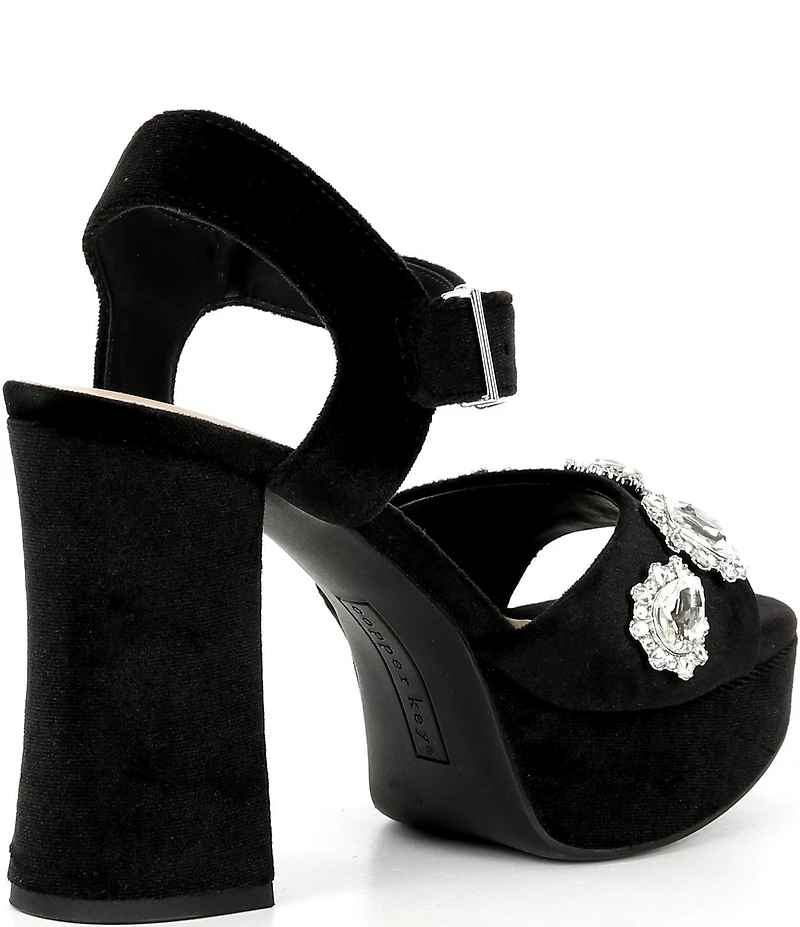 Copper Key Celleste Two Velvet Jewel Embellished Platform Dress Sandals