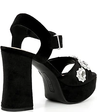Copper Key Celleste Two Velvet Jewel Embellished Platform Dress Sandals