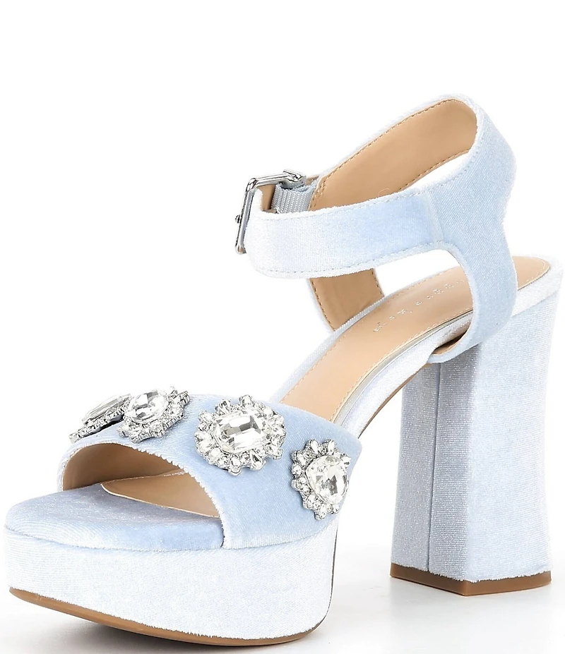 Copper Key Celleste Two Velvet Jewel Embellished Platform Dress Sandals
