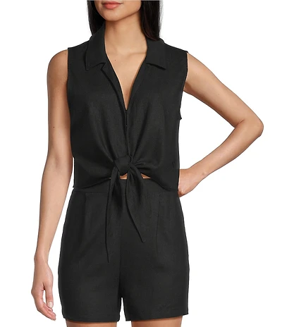 Copper Key Coordinating Linen Blend Tie Front Tank Top