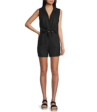 Copper Key Coordinating Linen Blend Tie Front Tank Top