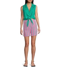 Copper Key Coordinating Linen Blend Tie Front Tank Top