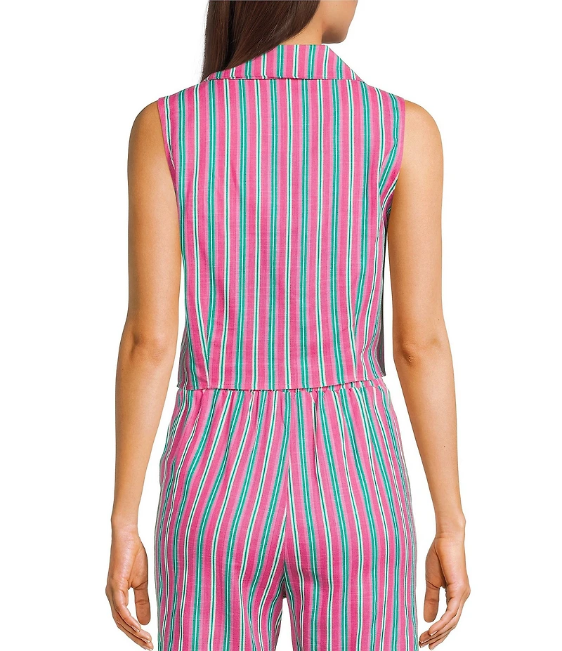 Copper Key Coordinating Stripe Printed Linen Blend Tie Front Tank Top