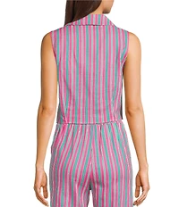 Copper Key Coordinating Stripe Printed Linen Blend Tie Front Tank Top