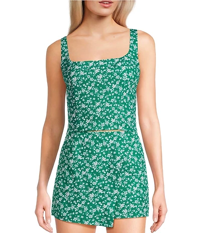 Copper Key Coordinating Woven Ditsy Floral Printed Tank Top