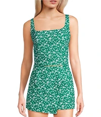 Copper Key Coordinating Woven Ditsy Floral Printed Tank Top