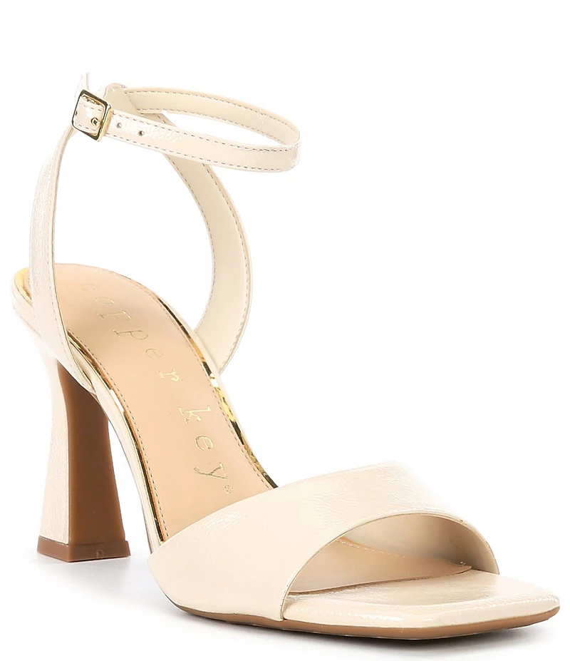 Copper Key Crane Crinkle Patent Ankle Strap Sandals