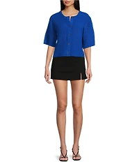 Copper Key Cropped Short Sleeve Cardigan Sweater