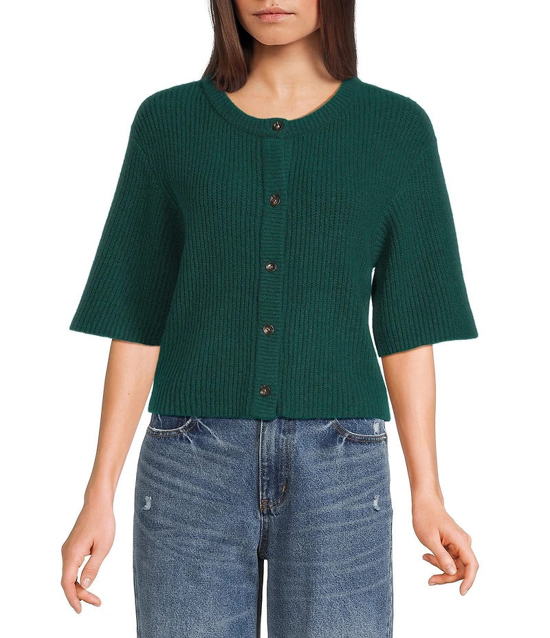 Copper Key Cropped Short Sleeve Cardigan Sweater