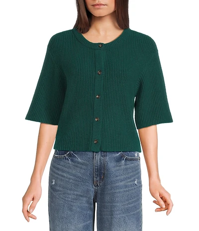 Copper Key Cropped Short Sleeve Cardigan Sweater