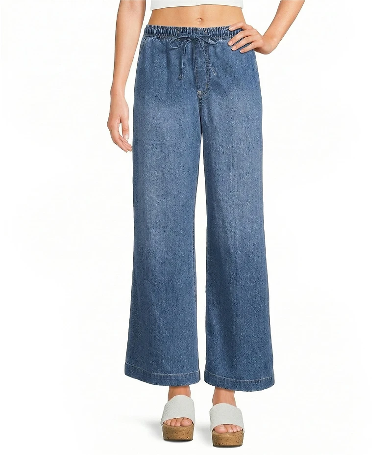 Copper Key Drawstring Wide Leg Denim Pants