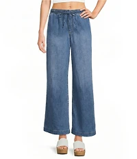 Copper Key Drawstring Wide Leg Denim Pants