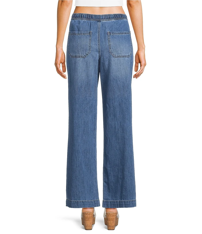 Copper Key Drawstring Wide Leg Denim Pants