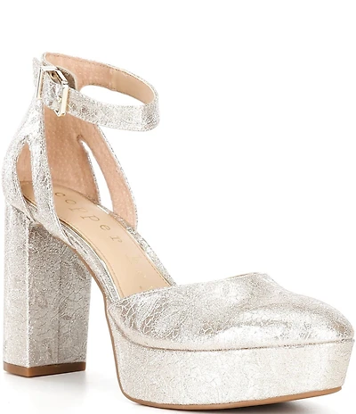 Copper Key Emirie Metallic Ankle Strap Platform Pumps