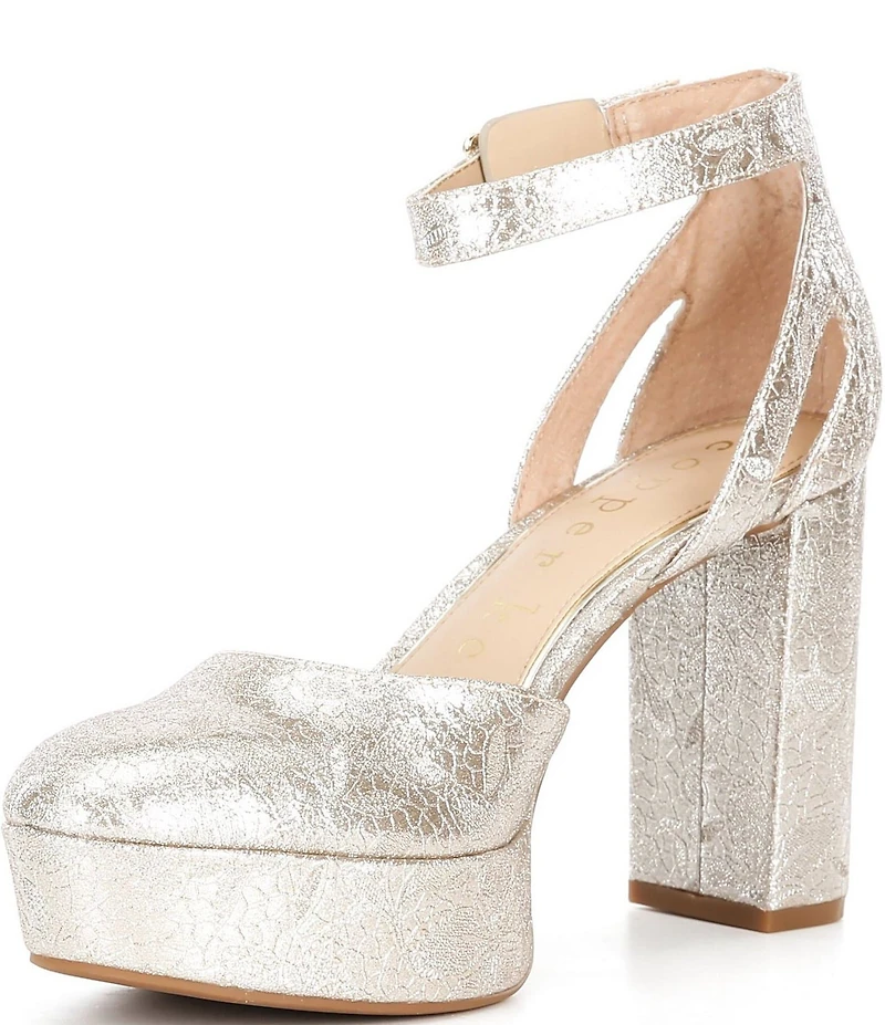 Copper Key Emirie Metallic Ankle Strap Platform Pumps