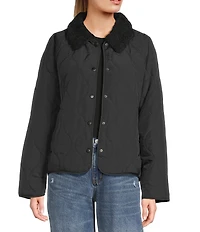 Copper Key Faux Fur Collar Quilted Jacket