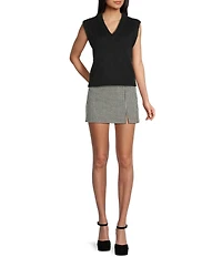Copper Key Fitted Gingham Slit Mini Skirt