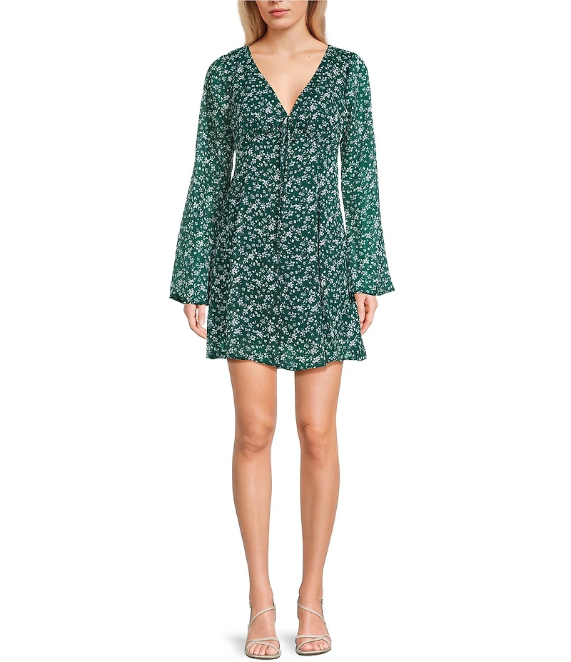 Copper Key Floral V Neck Chiffon Dress