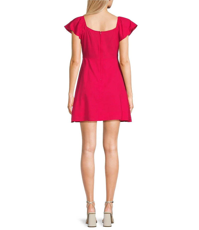 Copper Key Flutter Sleeve Tie Front Dress