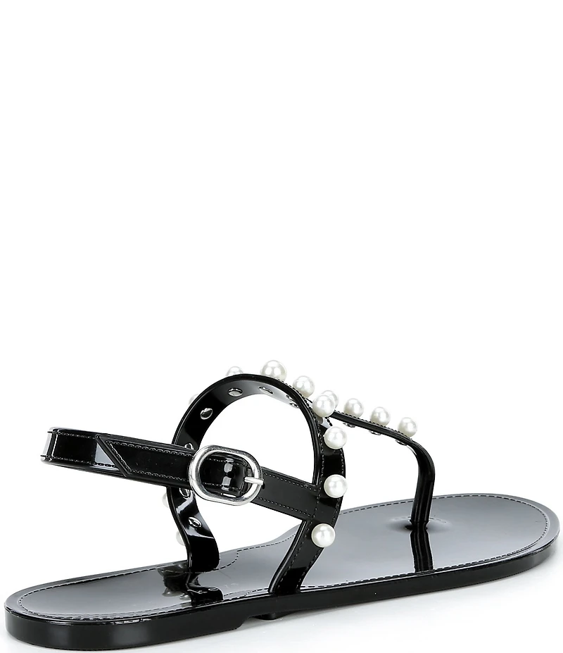 Copper Key Folly Pearl Embellished T-Strap Jelly Flat Sandals