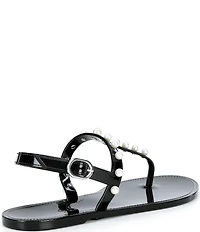 Copper Key Folly Pearl Embellished T-Strap Jelly Flat Sandals