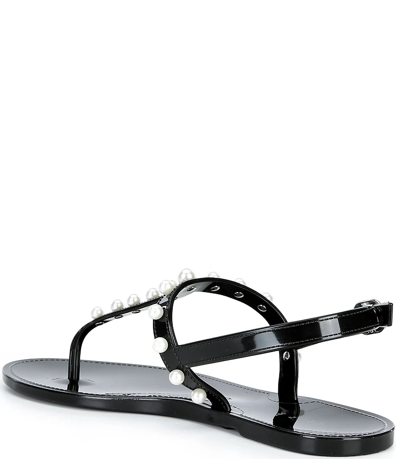 Copper Key Folly Pearl Embellished T-Strap Jelly Flat Sandals