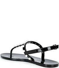 Copper Key Folly Pearl Embellished T-Strap Jelly Flat Sandals