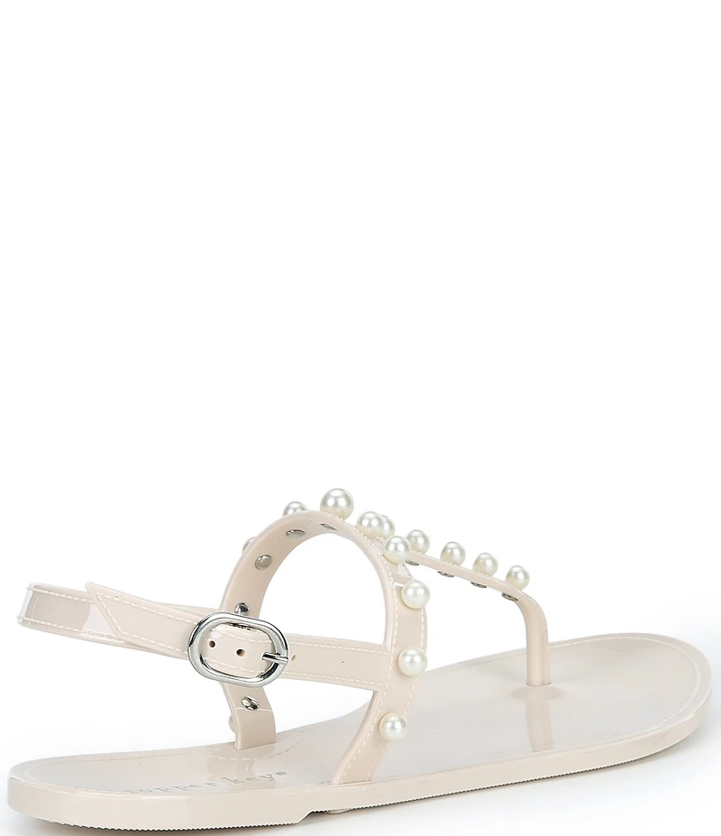 Copper Key Folly Pearl Embellished T-Strap Jelly Flat Sandals