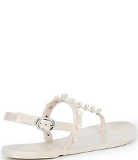 Copper Key Folly Pearl Embellished T-Strap Jelly Flat Sandals