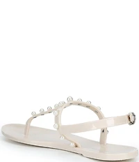 Copper Key Folly Pearl Embellished T-Strap Jelly Flat Sandals