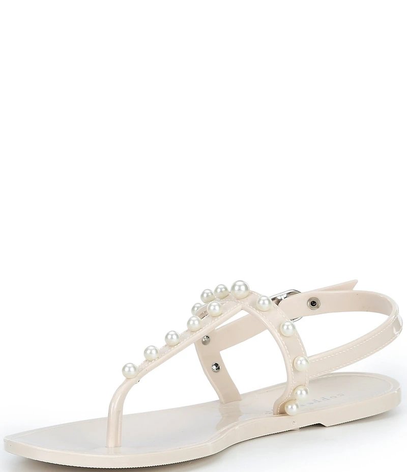 Copper Key Folly Pearl Embellished T-Strap Jelly Flat Sandals