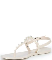 Copper Key Folly Pearl Embellished T-Strap Jelly Flat Sandals