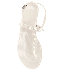 Copper Key Folly Pearl Embellished T-Strap Jelly Flat Sandals
