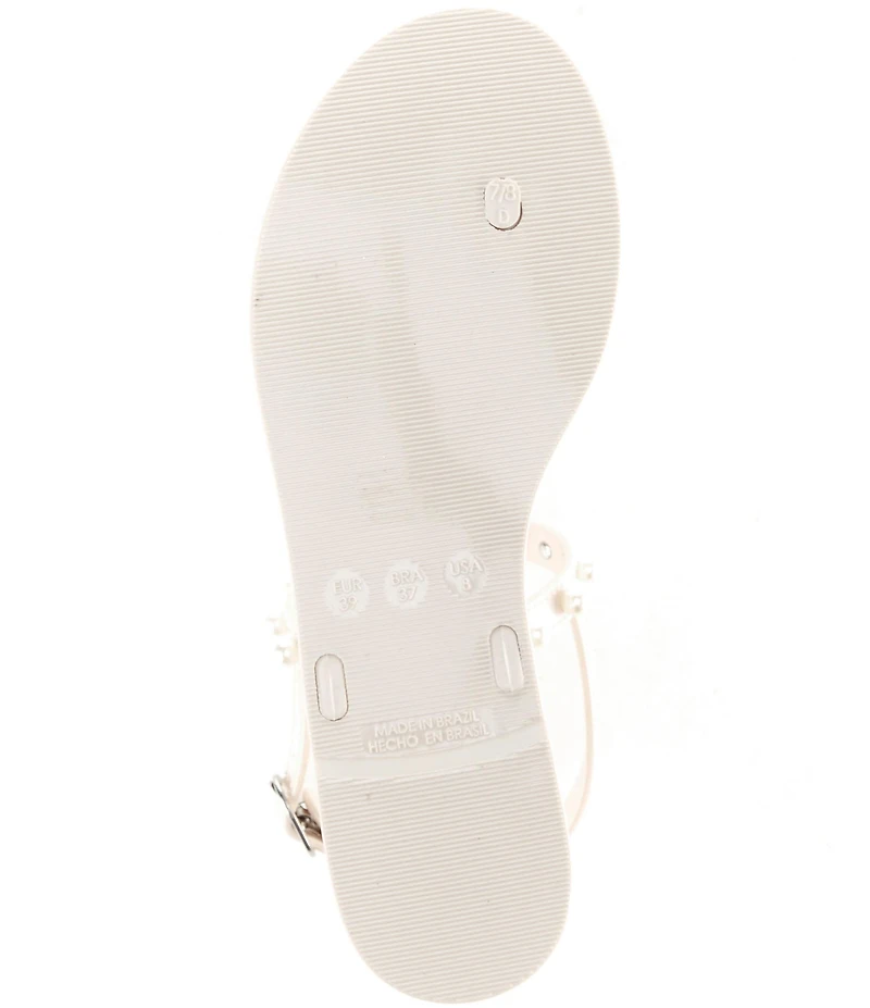 Copper Key Folly Pearl Embellished T-Strap Jelly Flat Sandals