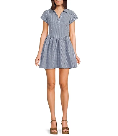 Copper Key Gingham Point Collared Fit & Flare Mini Dress