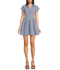 Copper Key Gingham Point Collared Fit & Flare Mini Dress