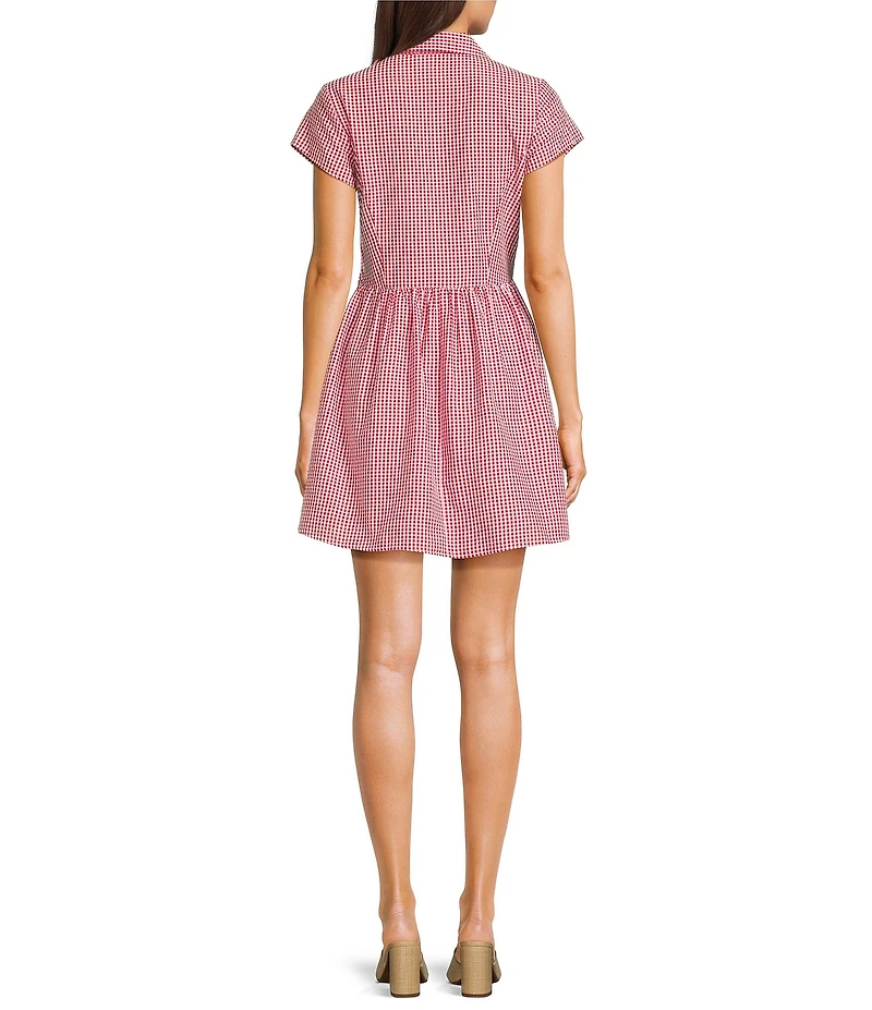Copper Key Gingham Point Collared Fit & Flare Mini Dress