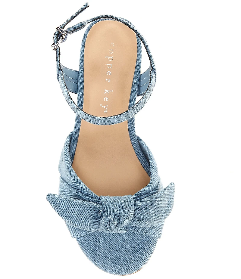 Copper Key Girls' Divine Denim Twist Bow Block Heel Sandals (Youth)