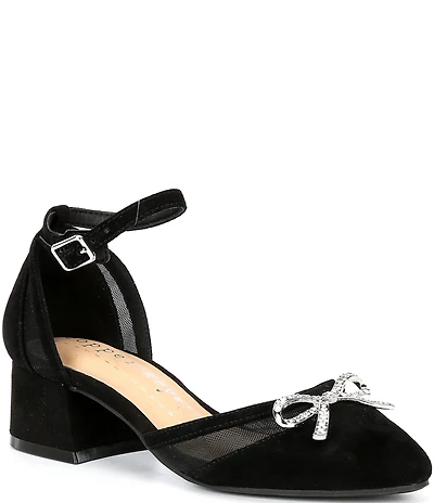 Copper Key Girls' Poppy Suede Rhinestone Bow Dress Heels (Youth)
