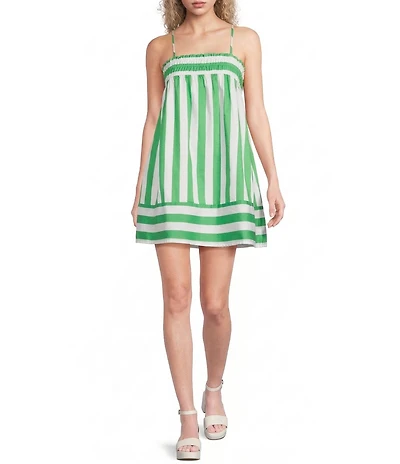 Copper Key Kennedy Green Striped Square Neck Mini Dress