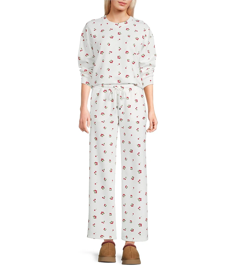Copper Key Knit Cherry Print Wide Leg Coordinating Pants