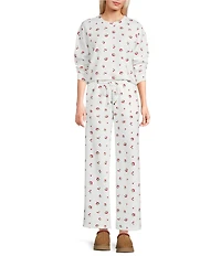 Copper Key Knit Cherry Print Wide Leg Coordinating Pants