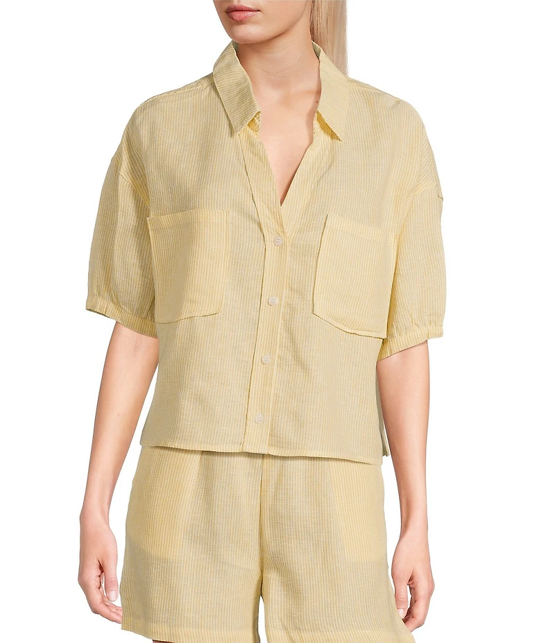 Copper Key Linen Stripe Coordinating Crop Camp Shirt