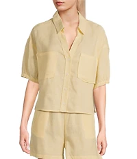 Copper Key Linen Stripe Coordinating Crop Camp Shirt