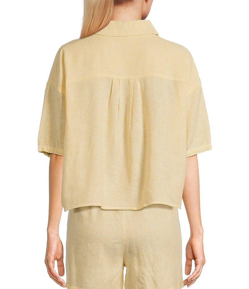 Copper Key Linen Stripe Coordinating Crop Camp Shirt