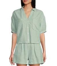 Copper Key Linen Stripe Coordinating Crop Camp Shirt