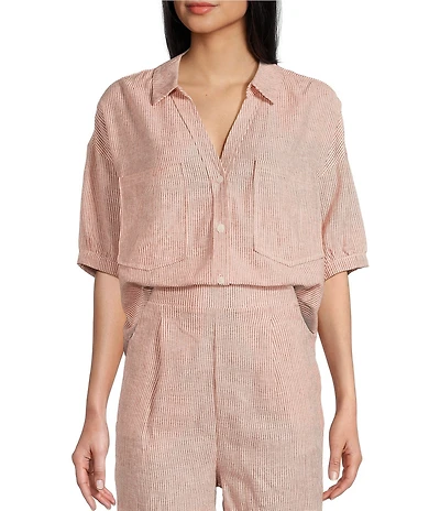 Copper Key Linen Stripe Coordinating Crop Camp Shirt